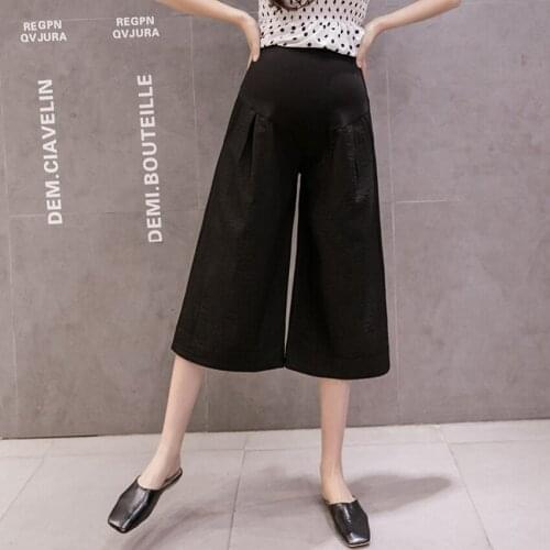 Pregnant women cotton and linen eight-point wide-leg pants summer thin section pregnant women stomach lift pants loose casual pa