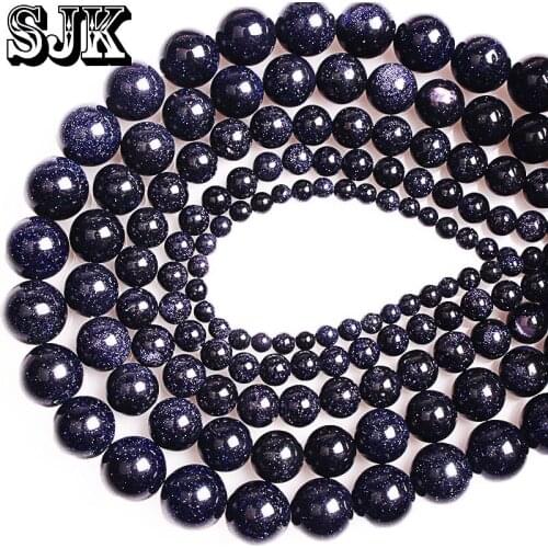 Natural Stone Beads Blue Sandstone Stardust Galaxy Glitter Round Loose Beads 4 6 8 10 12 14mm For Diy Bracelet Jewelry Making