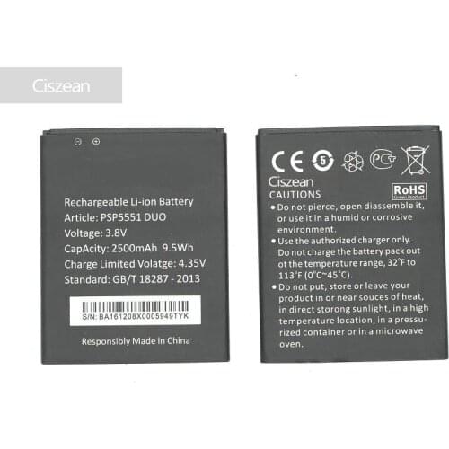 Ciszean 1pcs PSP5551 DUO 2500mAh Smart Mobile Phone Replacement Battery For Prestigio Grace S5 LTE PSP 5551 DUO Free Shipping