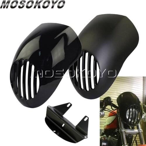 Gloss Matte Black Prison 5 3/4" Headlight Fairing 5.75" Custom Headlight Grill Guard for Harley Sportster Dyna Touring 39mm Fork