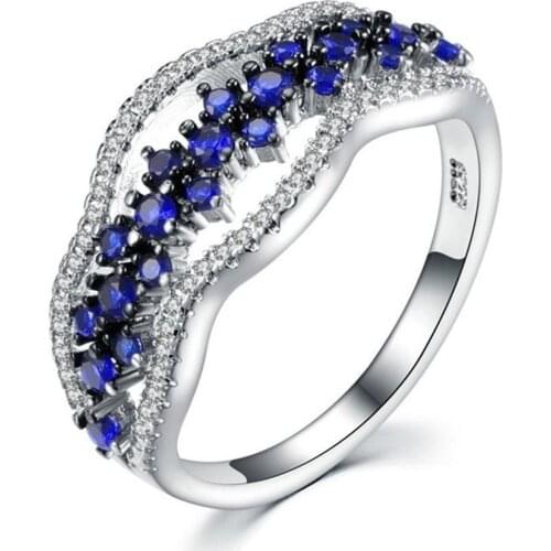 Simulation Sapphire Ring Girl Women Party Gift Jewelry Wedding Ring Fine Jewelry Gift Rhinestone Ring