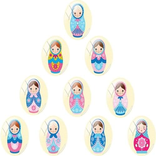 JWEIJIAO Traditional Ethnic Russian Nesting Dolls Oval Shaped 18x25 mm 10pcs/lot Glass Cabochon Dome Flat Back Jewelry RU83