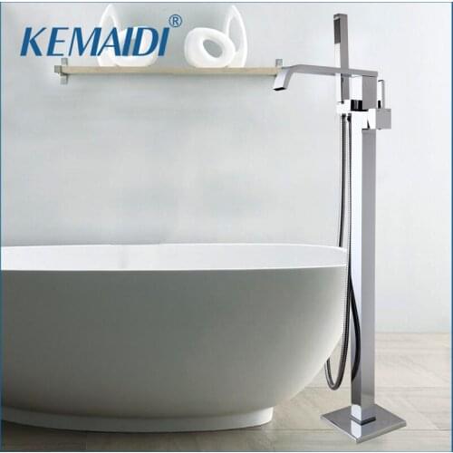 KEMAIDI Bathroom Chrome Polished Floor Stand Faucets Waterfall Bathroom Bathtub Mixers Two Function Brass Shower Sets Faucet