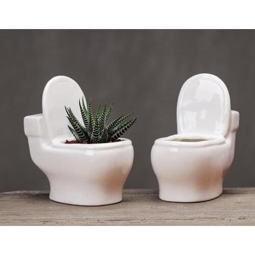 Ceramic Creative Toilet Shape Flower Pot Home Living Room Coffee Table Flower Arrangement Flower Pot Potted Desktop Decoration