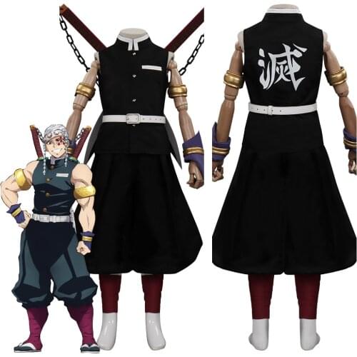 Anime Demon Slayer Kimetsu no Yaiba Uzui Tengen Cosplay Costume Team Uniform Halloween Suit For Kid Children