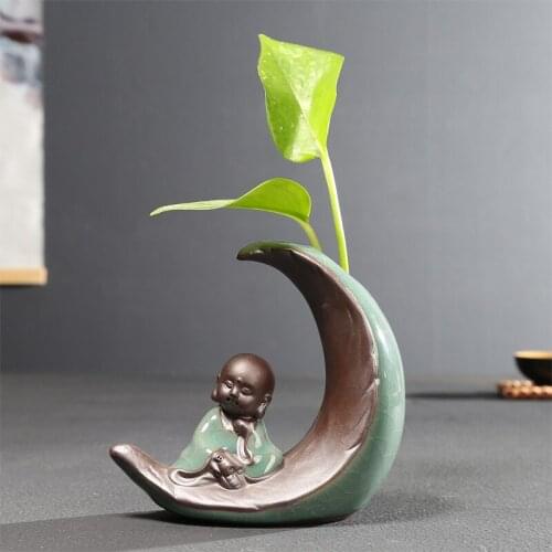 Creative Small Flower Pot Scindapsus Vase Purple Clay Little Monk Dried Flower Container Ceramic Hydroponic Vase Home Decoration