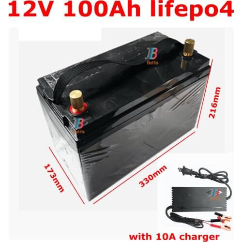 Lifepo4 12.8v 12V 100AH lithium battery waterproof BMS 4S for Golf Carts camper power supply EV Solar Storage + 10A charger