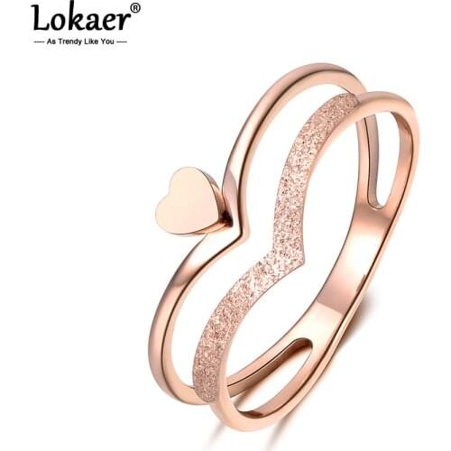Lokaer Heart-shaped Crown Molde Ring Rose Gold Color Stainless Steel Jewelry Gift For Women R18140