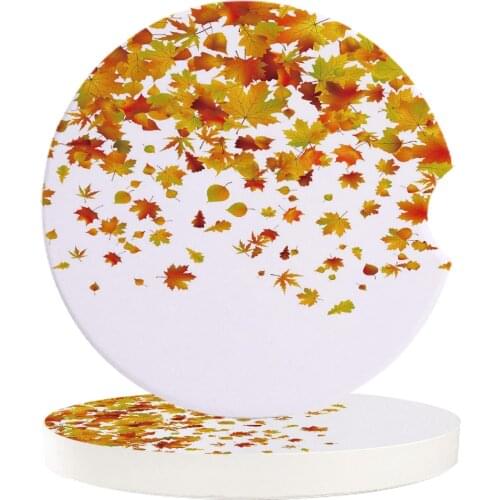 Small Car Coasters Maple Leaf Fall Absorbent Ceramic Car Coasters Teacup Pad Car Home Decor Accessories