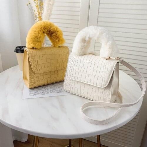 Fashion Alligator PU Women Messenger Handbag Plush Lady Shoulder Totes Bags