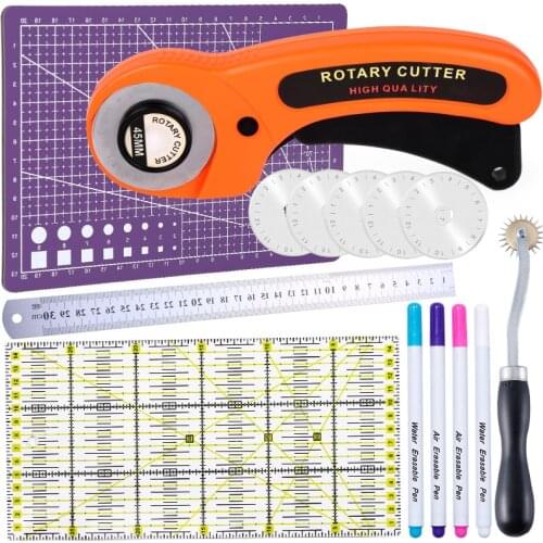 KAOBUY 45 mm Rotary Cutter Set-Fabric Cutter with A5 Self Healing Cutting Mat Marker Pen Patchwork Ruler For Leather Tools