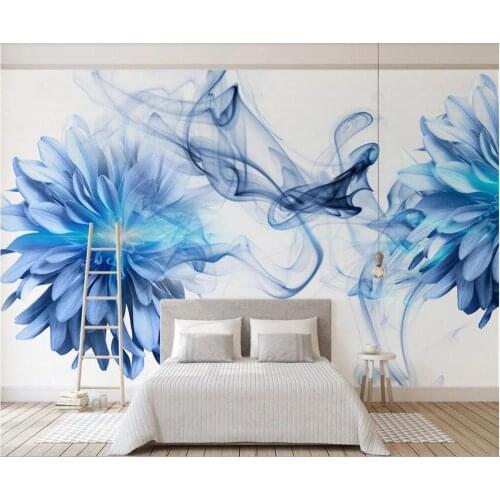 XUE SU Wall covering custom wallpaper mural modern minimalist abstract smoke blue flower bedroom background wall