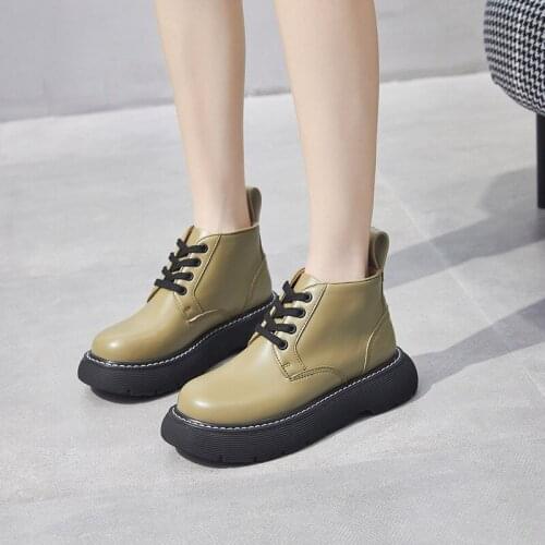 2021 Spring and Autumn New Joker Big Head Small Leather Shoes Womens British Style Thick Bottom Increased Skinny Boots