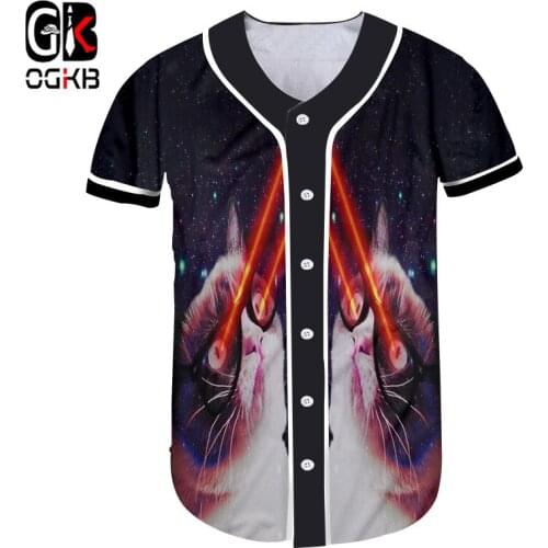 OGKB Hiphop Women Cardigan Shirts 3D Print Galaxay Space Fashion Design Baseball Tshirt Flash Light Cat Button Tshirt