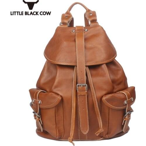 Genuine Backpack Leather Casual Women Famous Brand Large Capacity 15'' Laptop Travel Back Pack Unisex School Satchel Teenagers