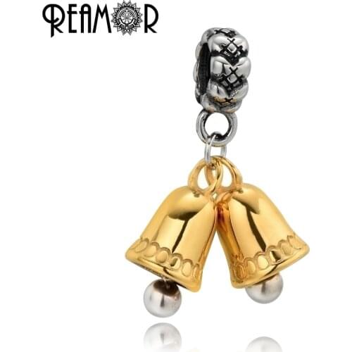 REAMOR Plating Gold Bell Pendant Charms For Women Bracelets Necklace DIY Jewelry Making Stainless steel Beads Accessories Gift