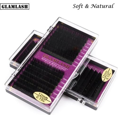 GLAMLASH Free Shipping 16Lines JBCD Curl Natural False Mink Eyelashes Professional Soft Lash Extension Premium Maquiagem Cilios
