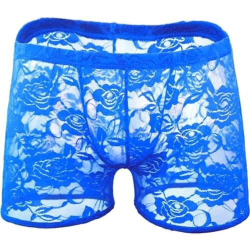 Sexy Gay Underwear Men Transparent Mesh Boxer Shorts Man Solid Low Rise U Convex Pouch Underpants Lace Panties Cueca calzoncillo