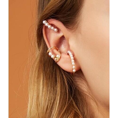 3pcs/sets Gold Color Imitation Pearl Clip on Earrings Faux Piercing Ear Cuff Set Fake Earrings for Women Fashion Jewelry