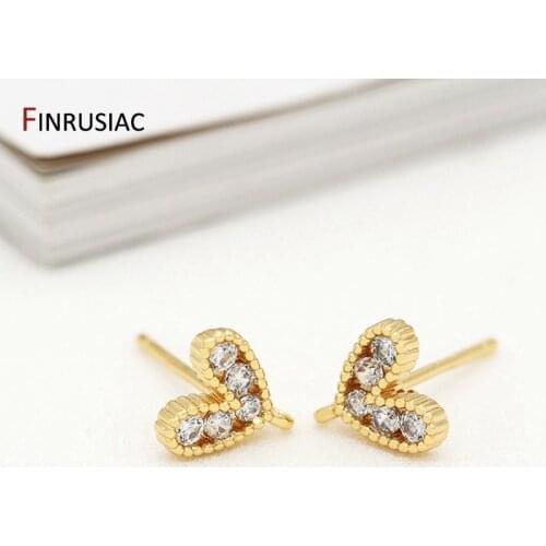 Hot Sale Korean Small And Charming Earrings Material With 14k Gold Plated Inlaid Zircon Love Earrings Accessories Wholesale