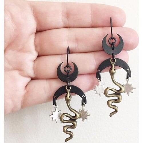 Black Snake with Black moon Dangle Earrings,trendy Earrings, Unisex Earrings