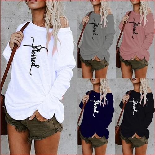 Letter Sexy Off Shoulder Tops Spring Summer Women Casual Y2k Dill Top Long Sleeve Loose T Shirts Female Pullover Camisetas Mujer