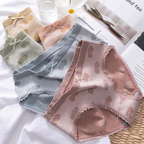 Roseheart Women Fashion Yellow Red Green Sexy Cotton Mid Waist Panties Lace Underwear Lingerie Briefs Underpants F Seamless