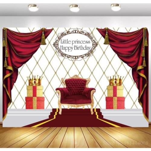 Wine Red Curtain Queen Throne Women Birthday Backdrops Table Photo Decor Red Carpet Steps Girl Princess Background Photography
