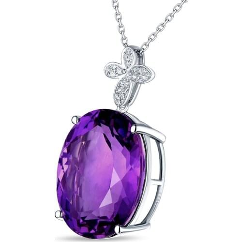 Promotion 14K/Au585 Gold 16.85ct Natural Amethyst H SI Diamonds Engagment Vintage Pendant Free Shipping
