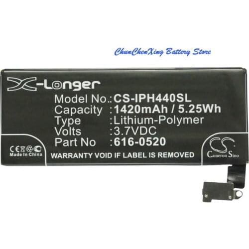 Cameron Sino High Quality 1420mAh Battery 616-0512, 616-0520, 616-0521 for Apple iPhone 4G, iPhone 4G 16GB, iPhone 4G 32GB