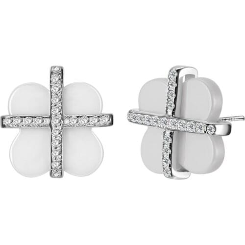 ZEMIOR Flower Shape Cute Earrings For Women 925 Sterling Silver Dazzling Cross Cubic Zirconia Stud Earring Fine Jewelry Best