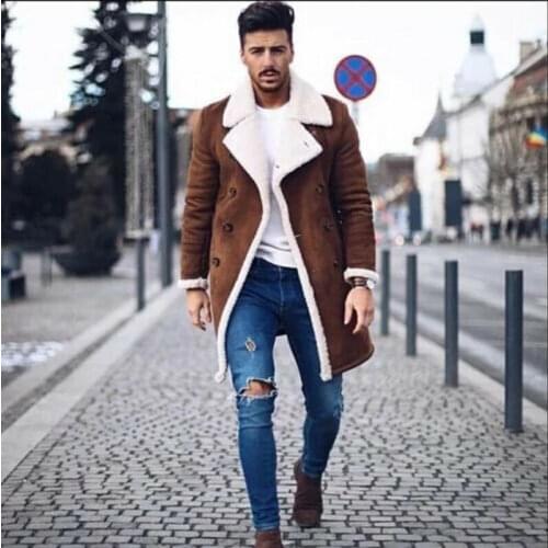 M-XXXL Plus Size Men Outwear Fashion Men Wool Blends Winter Thick Warm Thicken Trench Cashmere Peacoat Long Overcoat Tops