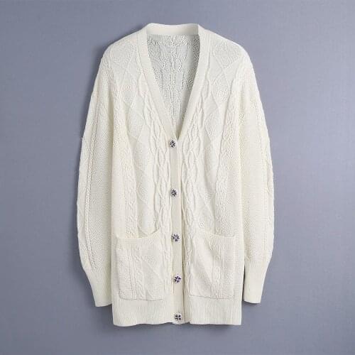 New Pop Women Knitted Oversized Cardigan Long Sleeves V-neck Sweater Casual Vogue Chic Lady Woman Knit Tops