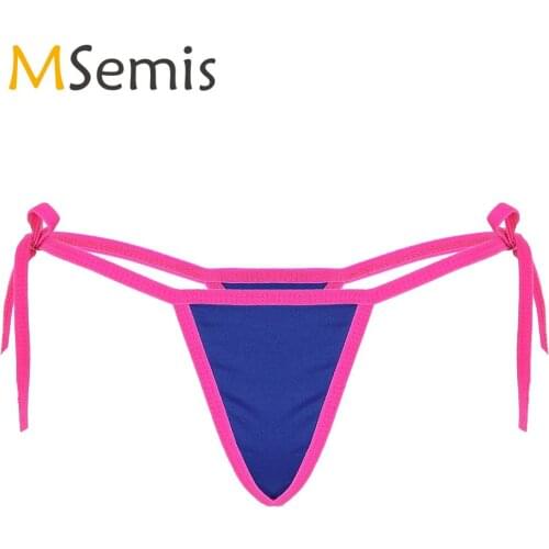 MSemis Women Erotic Micro Lingerie Low Rise Tie-Side T-Back Mini G-String Thong Bikini Briefs Sexy Underwear Ladies Panties
