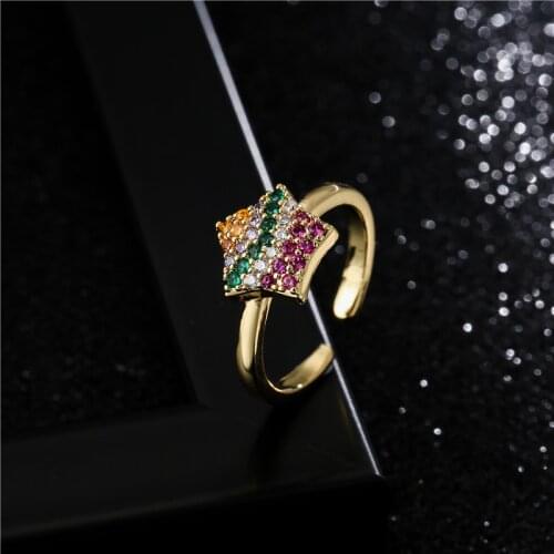 Colourful Cubic Zirconia Pave Setting Star Charm Finger Ring For Women Open Design Gold Color Copper Wedding Ring Accessories
