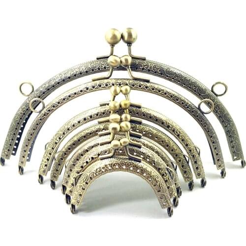 10Pcs Bronze Tone Flower Convex Semicircle Ball Heads Metal Frame Kiss Clasp Lock Purse Handbag Bag Handle Accessories