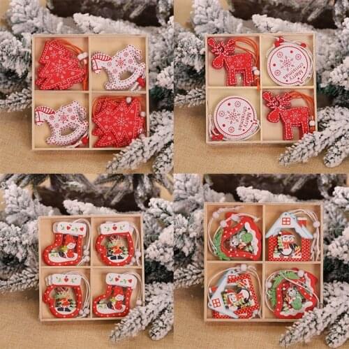 12Pcs Christmas Snowflakes Wooden Pendants Xmas Tree Ornaments Home Hanging Decor Christmas Decorations for New Year