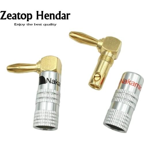 8Pcs Brass Right Angle 90 Degree 4mm Nakamichi Banana Plug For Video 24K Gold Plated Speaker Adapter Audio Connector