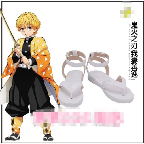 Anime Demon Slayer: Kimetsu no Yaiba Agatsuma Zenitsu Shoe White Sandals Flip-flop A