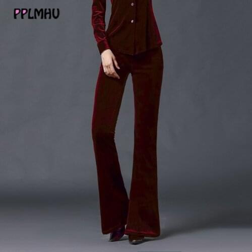 4XL plus size solid gold velvet trousers women casual slimming straight micro flared pants korean high waist dancing pants