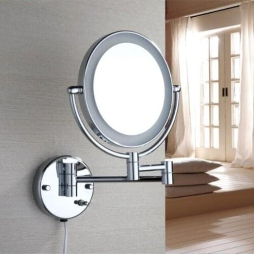 Bathroom Chrome Wall Mounted 8 inch Brass 3X/1X Magnifying Mirror LED Light Folding Dressing Mirror Cosmetic Mirror Lady Gift