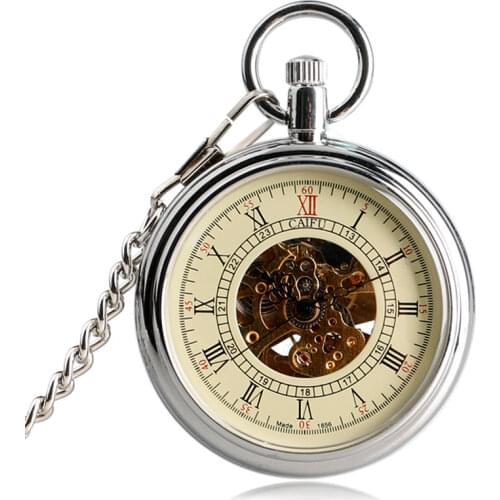 Classic Vintage Pocket Watch Open Face Self Silver Pocket Watch Automatic Mechanical Pocket Watches Women Gifts for Men Women
