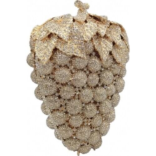 Bee In Fly Novelty Grape Women Six color Evening Clutch Bags Wedding Cocktail Crystal Clutch Ladies Rhinestone Purse Evening Bag