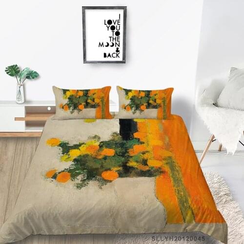 Abstract Pattern Bedding Set King Size Warm Color Floral Duvet Cover Queen Single Double Twin Full Vintage Bed Set Artistic