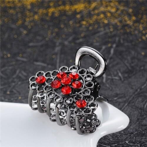 Colorful Flowers Rhinestone Hair Claws Gun Black Metal Hair Jewelry Vintage Hair Crab Clip Accessories For Women Girl Gift