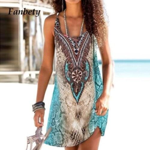 Summer Sexy Sleeveless Halter Beach Dress Women Vintage Pattern Print Party Dress Summer Ladies Elegant Casual Loose Tank Dress