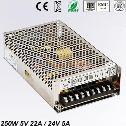 Best quality double sortie 5V 24V 250W Switching Power Supply Driver for LED Strip AC100-240V Input to DC 5V 12V free shipping