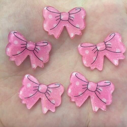 Kawaii Glitter Pink Cute spot Bow Flat back Acrylic sheet Miniature pattern applique DIY Wedding scrapbook craft OF847