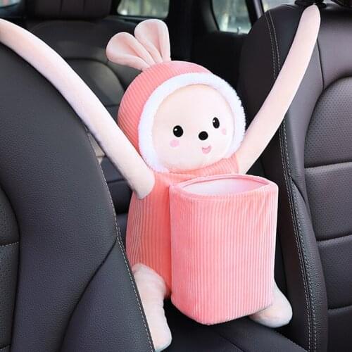 Cartoon Car Garbage Can Umbrella Storage Can Bin Cute Plush Seat Armrest Middle Hanging Trash Box Bottle Tissue Organizer Gadget