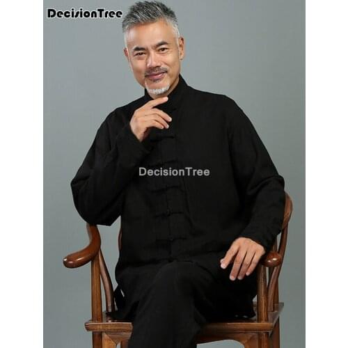 2021 chinese style male tshirt casual streetwear men linen cotton loose blouse traditional kung fu outfit hanfu coats wu shu